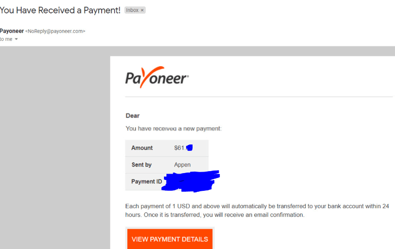 appen payment proof payoneer